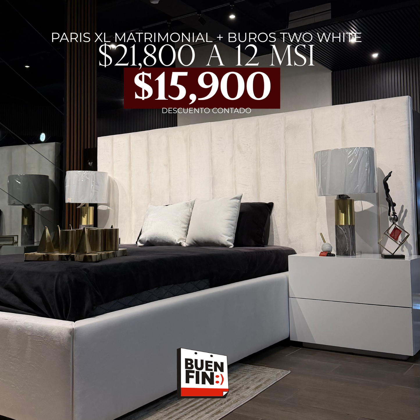 Recamara Paris XL + Buros Two white